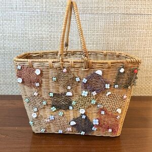 VTG 1950s-60s Laurene of Fort Lauderdale Natural Wicker Tote Basket Handbag USA
